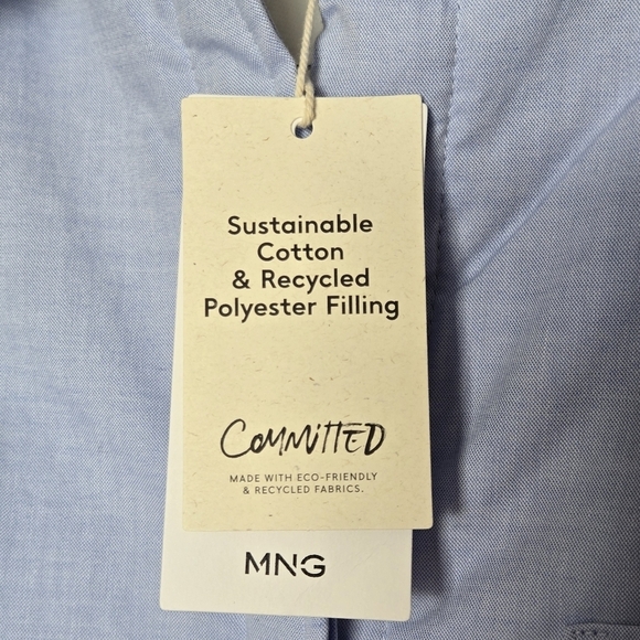 NWT MNG Mango Oversized Cotton Overshirt Jacket Shacket Shirt Blue Pockets M - Picture 13 of 13